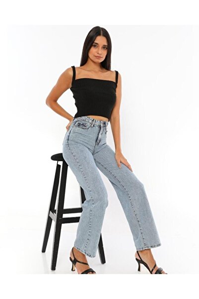 beeke Pantaloni de blugi din denim cu talie super înaltă, cu talie super înaltă, pentru femei, James