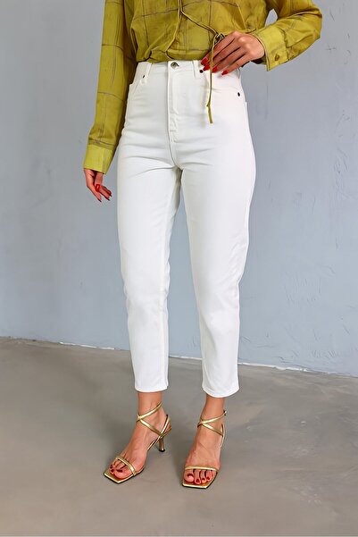 kleshus Γυναικείο λευκό Mom Jean ψηλόμεσο λευκό παντελόνι Mom τζιν 100% φυσικ...