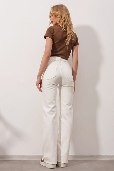 beeke Γυναικείο λευκό τζιν με ψηλόμεσο κορμό, φαρδύ και χαλαρό, πλενόμενο τζιν της δεκαετίας του '90, με φαρδιά πόδια τύπου Palazzo