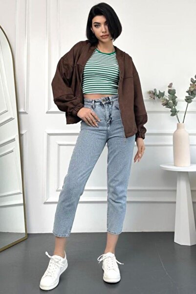 beeke Women's Snow Wash Blue High Waist Soft Touch Comfortable Cut Mom Jean 2024
