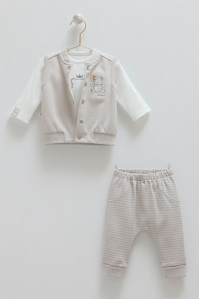 Caramell Caramel 01-12 Months Size Range Cool Vested Triple Set - Gray