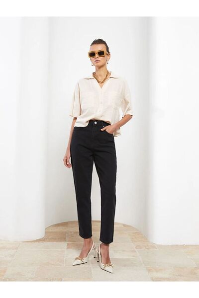 kleshus Ψηλόμεση ελαφριά Lycra Mom Fit Jean- Μαύρο