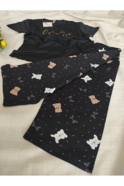 Pijamoni Milan Kumaş Kısa Kollu Kapri Kadın Pijama Takımı S/M - L - XL - XXL