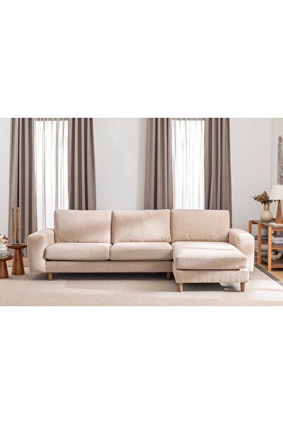 Vivense Merlin Mini Köşe Koltuk, Ceviz, Kalın Kol, Recycled, Cappucino