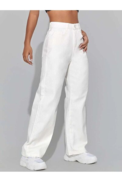 beeke White High Waist Wide Leg Boyfriend Pants Palazzo jeans