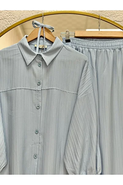MİHRA STORE Behin Shirt Front Moulding Bielie Dubai Pants Suit-Ek-Z-480 Blue