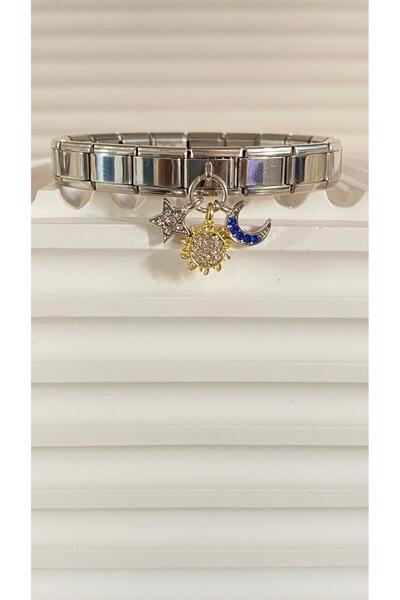 bijoux uniques Moon&Sun&Star Charm Steel Italian Bracelet