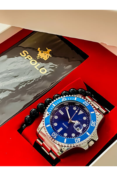 S.POLO ساعة يد رجالية هدية في علبة 50 مل سوار عطر هدية عيد الأب هدية عيد الحب