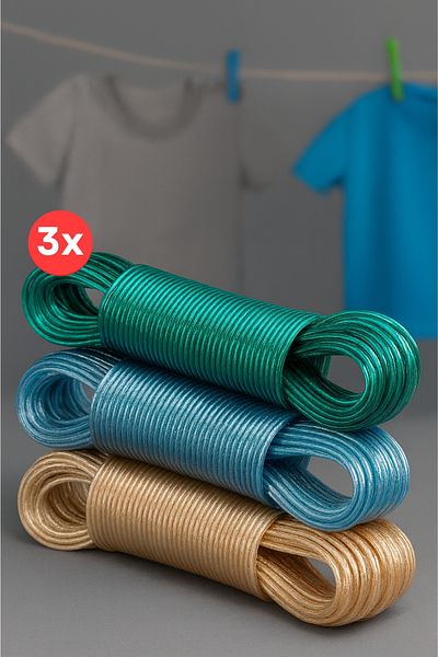 ELDİPA 3 Pack Steel Drawstring Silicone Coated Clothesline – 10 Meters Each – Resistant to Any Condition