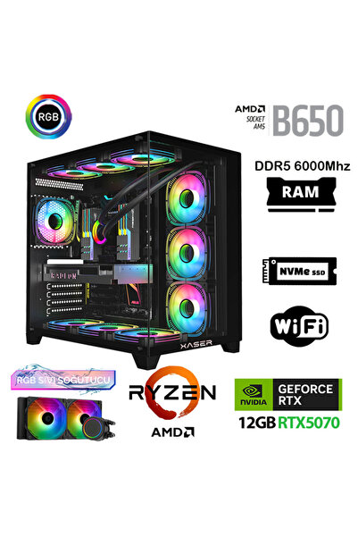 XASER Velox x480 Ryzen 7 9700x 32GB DDR5 Ram 2TB M.2 NVMe SSD 12GB RTX5070 Sıvı Soğutmalı Oyuncu Bil
