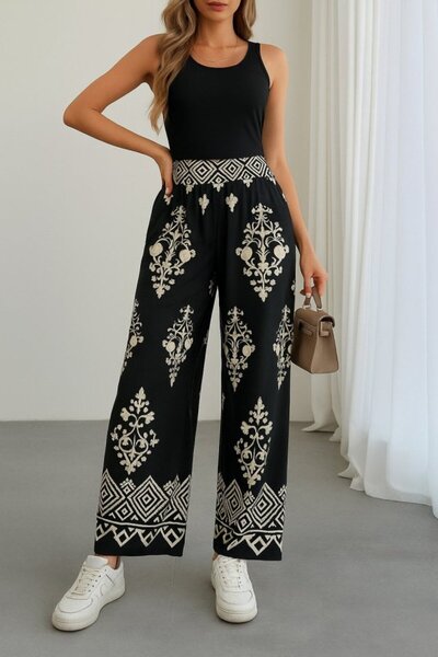 REKA MODA Women's High Waist Patterned Elastic Single Jersey Trousers
