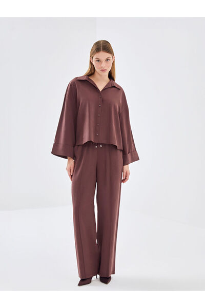 LC Waikiki Brown Wide Leg Women's Trousers with Elastic Waist