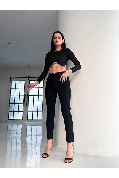 kleshus kkb Jean pentru femei, negru, fără decolorare, cu talie înaltă, model...