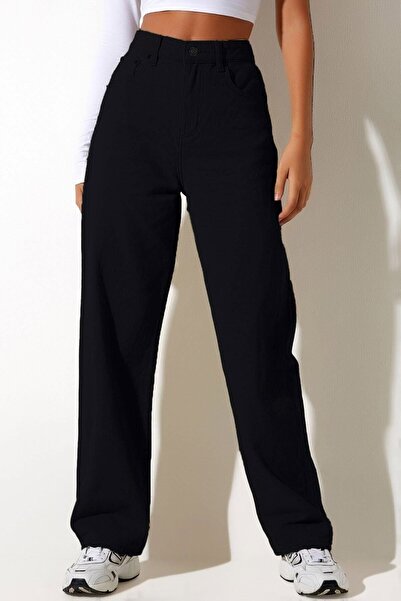 kleshus بنطلون جينز Palazzo عالي الخصر بسحاب وجيب مريح من قماش الدنيم الخالي ...