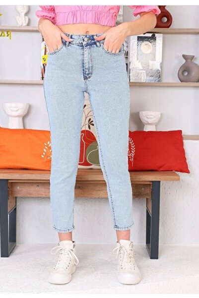 kleshus Γυναικεία Leo 90's μπλε πέντε τσέπες Snow Washed Mom Jean ALC-X11473