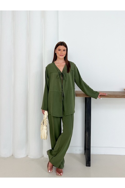 Gameyal Women's Aerobin Fabric Loose Trousers and Lace-Up Shirt Set