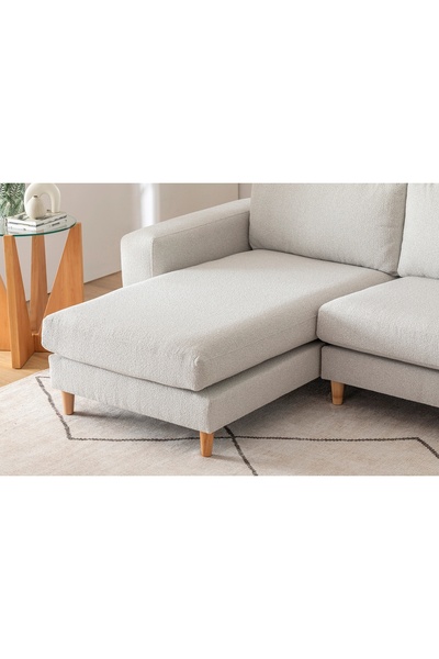 Vivense Merlin Mini Köşe Koltuk, Naturel Ayak, Kalın Kol, Recycled Kumaş, Açık Gri