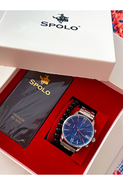 S.POLO KUTULU HEDİYELİK ERKEK KOL SAATİ 50ML PARFÜM BİLEKLİK BABALAR GÜNÜ HED...