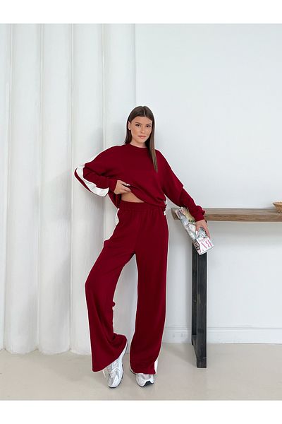 Gameyal Women's Modal Fabric Stripe Detailed Sweatshirt and Sweatpants Set