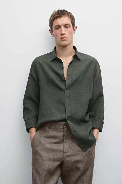 Massimo Dutti Soluk efektli keten regular fit gömlek