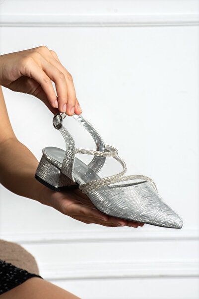 AlbiShoes Elegance Women's Stone Detailed Ankle Strap Thick Heeled Evening Dress Shoes