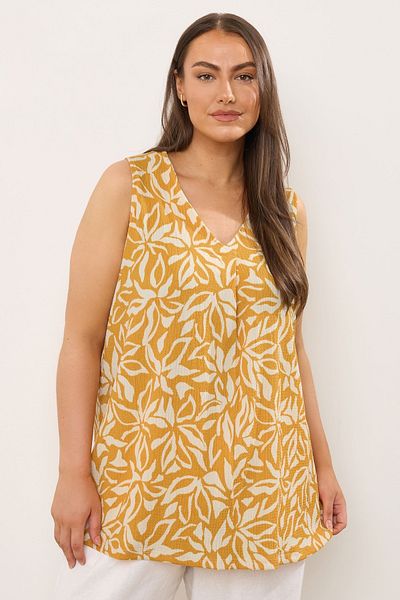 Stil Diva Plus Size V-Neck Zero Sleeve Floral Pattern Asymmetrical Cut T-Shirt 616295