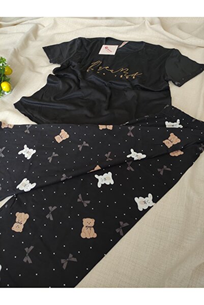 Pijamoni Milan Kumaş Kısa Kollu Kapri Kadın Pijama Takımı S/M - L - XL - XXL