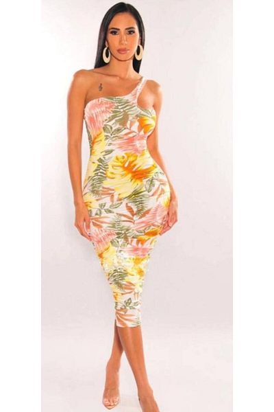 leyla sanat sanata yeni bir bakış açısı Leyla Sanat Sanata a New Perspective Women's Shoulder Low-Cut Lined Midi Length Opportunity Product Dress