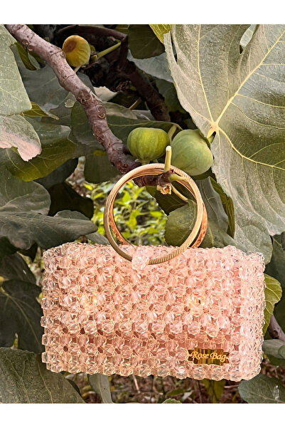 Rose Boncuk çanta krem bal rengi gece nişan ve davetlerde şık çanta