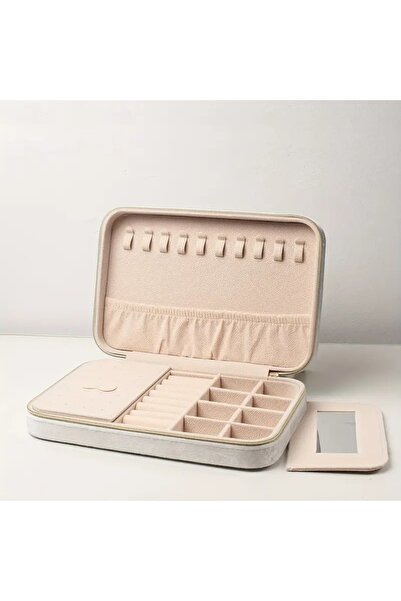 gaman Organizator de bijuterii cu fermoar cu oglindă - Cutie de bijuterii cu mai multe compartimente, potrivită pentru călătorii