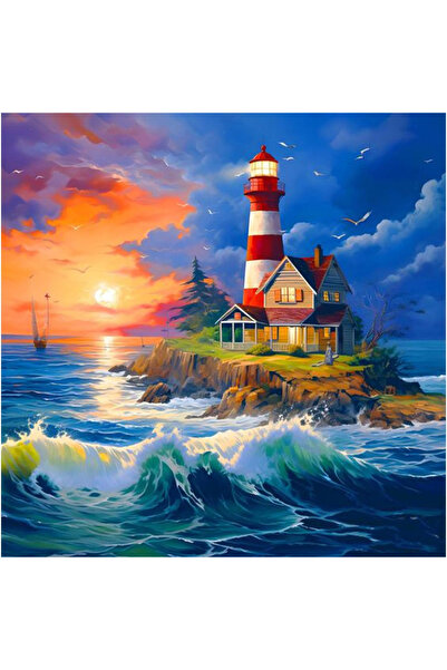 Tishiron Pictură pe pânză numerotată 40x40 cm, vopsea acrilică, pensule, suporturi de agățat, „Far”