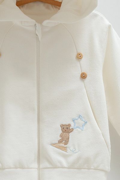 Caramell Cute Fly Hooded Double Set - Ecru