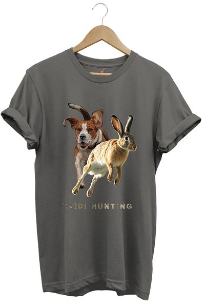 WİDİ Hunting Hunting Rabbit Hunting and Hunting Dog Design Printed 100% Cotton Regular Fit Unisex T-Shirt