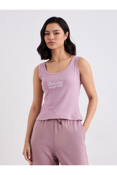 Styli Purple Fitted Embroidered Tank