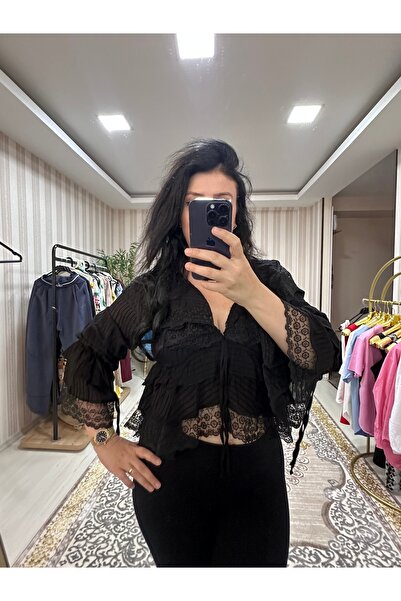 Butik Siyah dantel bluz