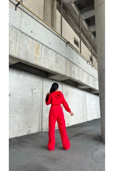 369 etnik butik Women's Hooded Sweatshirt and Elastic Waist Pocket Straight Leg Sweatpants Set
