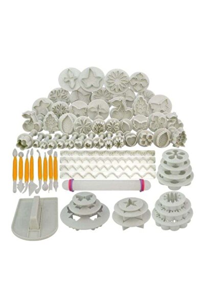 Generic أدوات تزيين الكيك بالفوندان، 68 قطعة، أبيض/أصفر/وردي