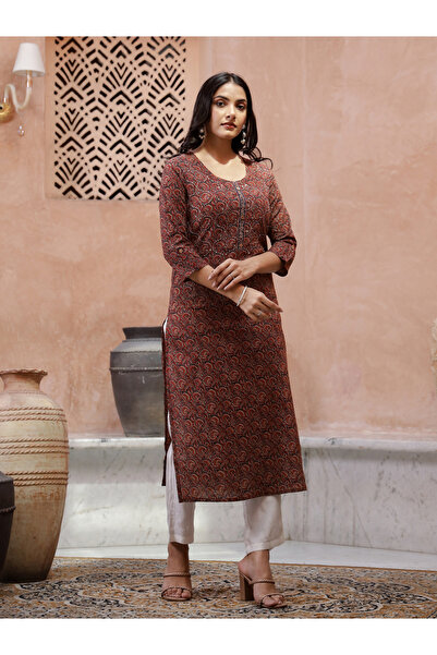 Sanskrutihomes By Styli Printed Floral Kurta with Side Slit Detail