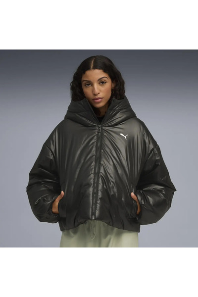 Puma Shiny Hooded Padded Jacket Siyah Kadın Mont