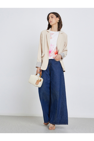 Styli Women Striped Cuff Regular Fit Blazer