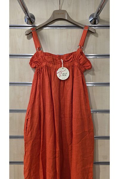 Park Moda Italian Strap Linen Dress Plain Pattern