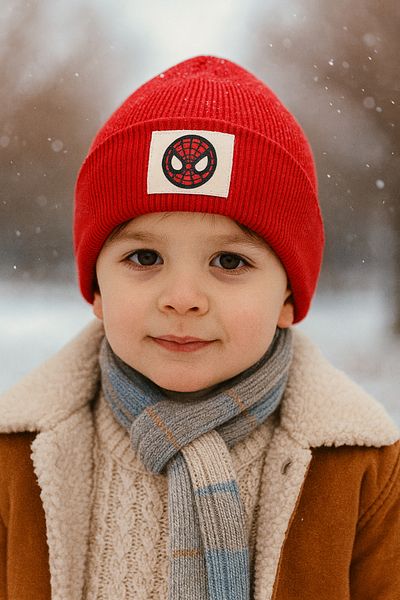 HEREN Cotton Red Spiderman Label Camisole Anti-Sweat Foldable Winter Knitted Beanie{Hat