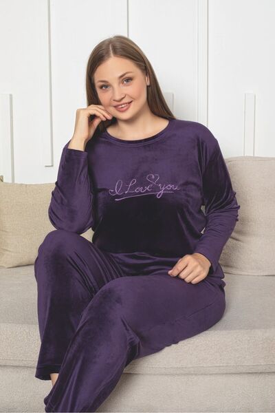 Asel Large Size Purple Color Velvet Fabric Pajama Set