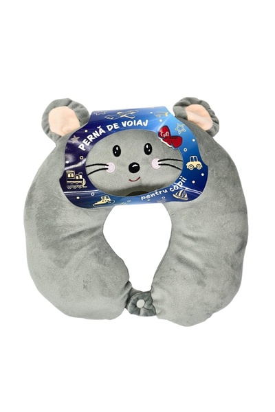 Gift Design Μαξιλάρι ταξιδιού, για παιδιά, γκρι χρώμα, σχέδιο ποντικιού, 31x2...
