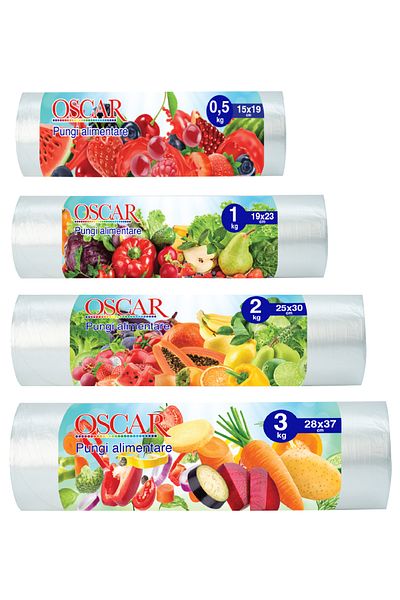 Oscar – Set 4 Bucăți – Pungi Alimentare HDPE – 0.5kg + 1kg + 2kg + 3kg – Transparent
