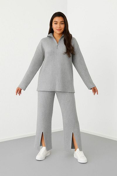 GZT TEKSTİL Women's Zipper Detailed Knitwear Bottom Top Set