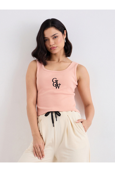 Styli Embroidered Ribbed Tank