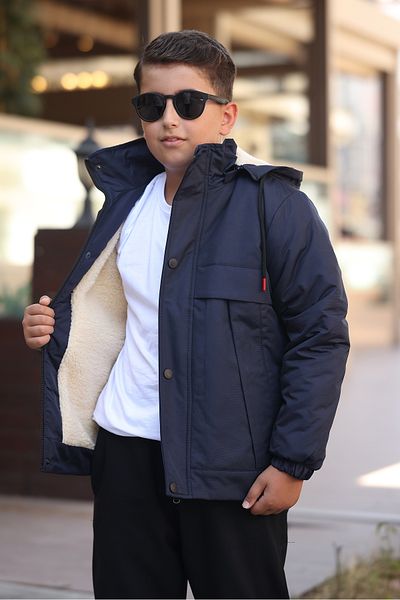Boymen Black Fur Inside Thick Waterproof Exit Hooded Children's Coat Premium Coat
