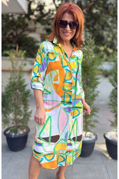 DenizEge Viscose Shirt Dress Multicolor
