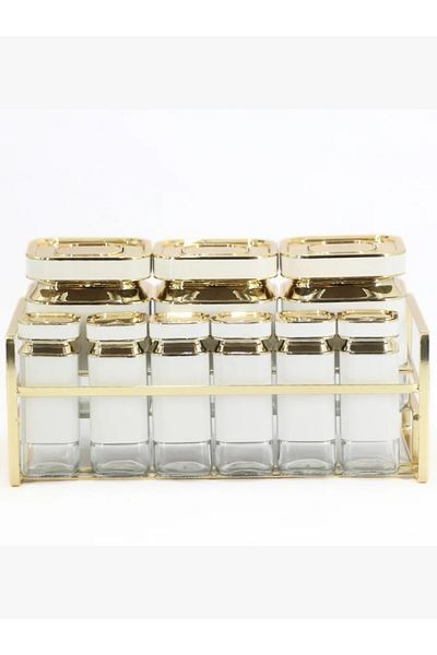 rexa .Square glass tray set with white golden frame 9 pieces with golden style